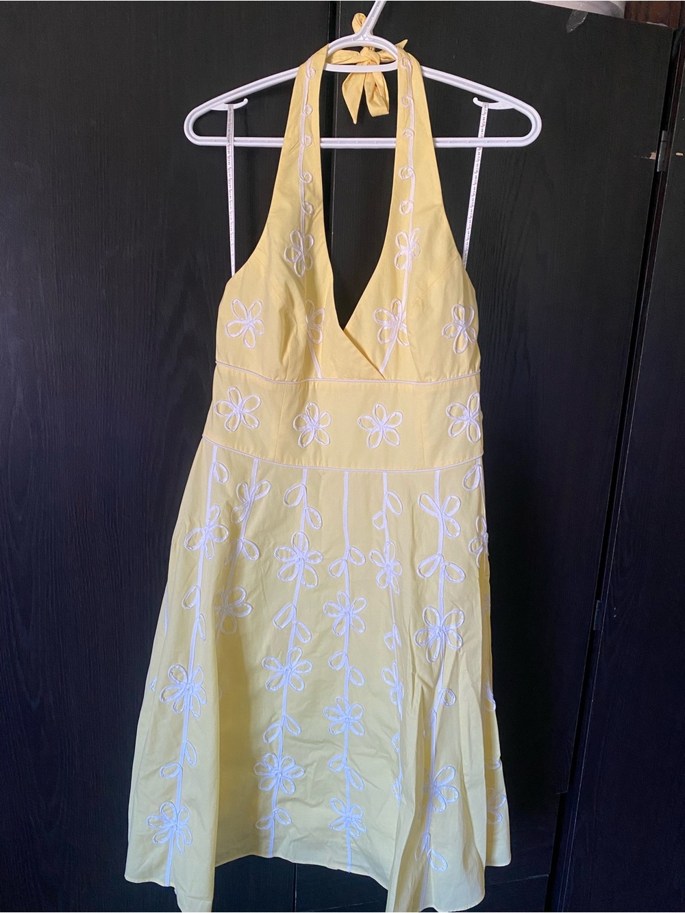 Vintage Lilly Pulitzer Yellow Halter Dress with White Floral Embroidery NWOT Y2K